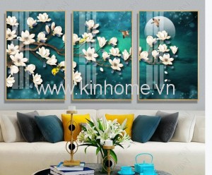 Bộ Tranh Hiện Đại Hoa Trắng Tươi Tắn May Mắn